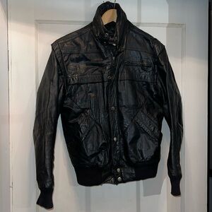 80s The Squire Shop Seattle black leather moto jacket size 36 bomber